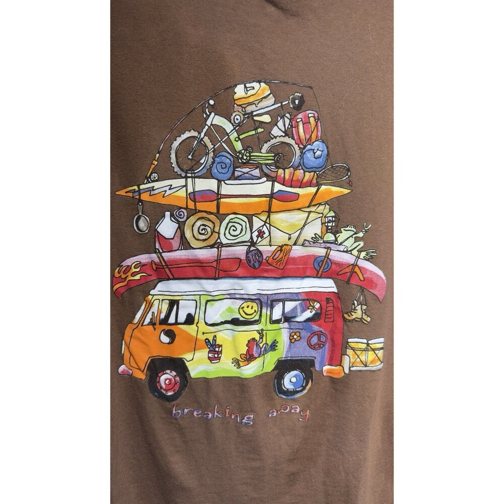 Peace Frogs T-Shirt Vintage Breaking Away Sz Large Brown VW Camper
